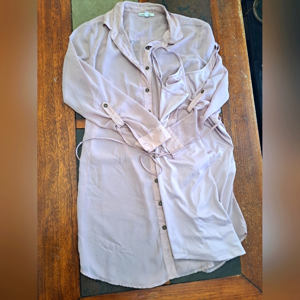 Charlotte Russe Sheer Button-up Long Sleeve Dress with Matching Slip